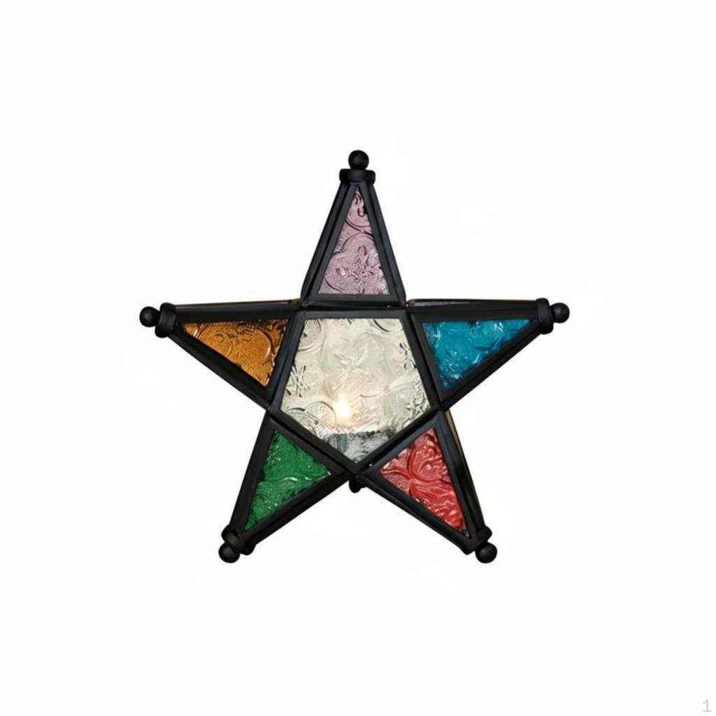 Moroccan Celestial Candle Holder, European Retro Lantern, Colored Glass Iron Art, Holiday Decor