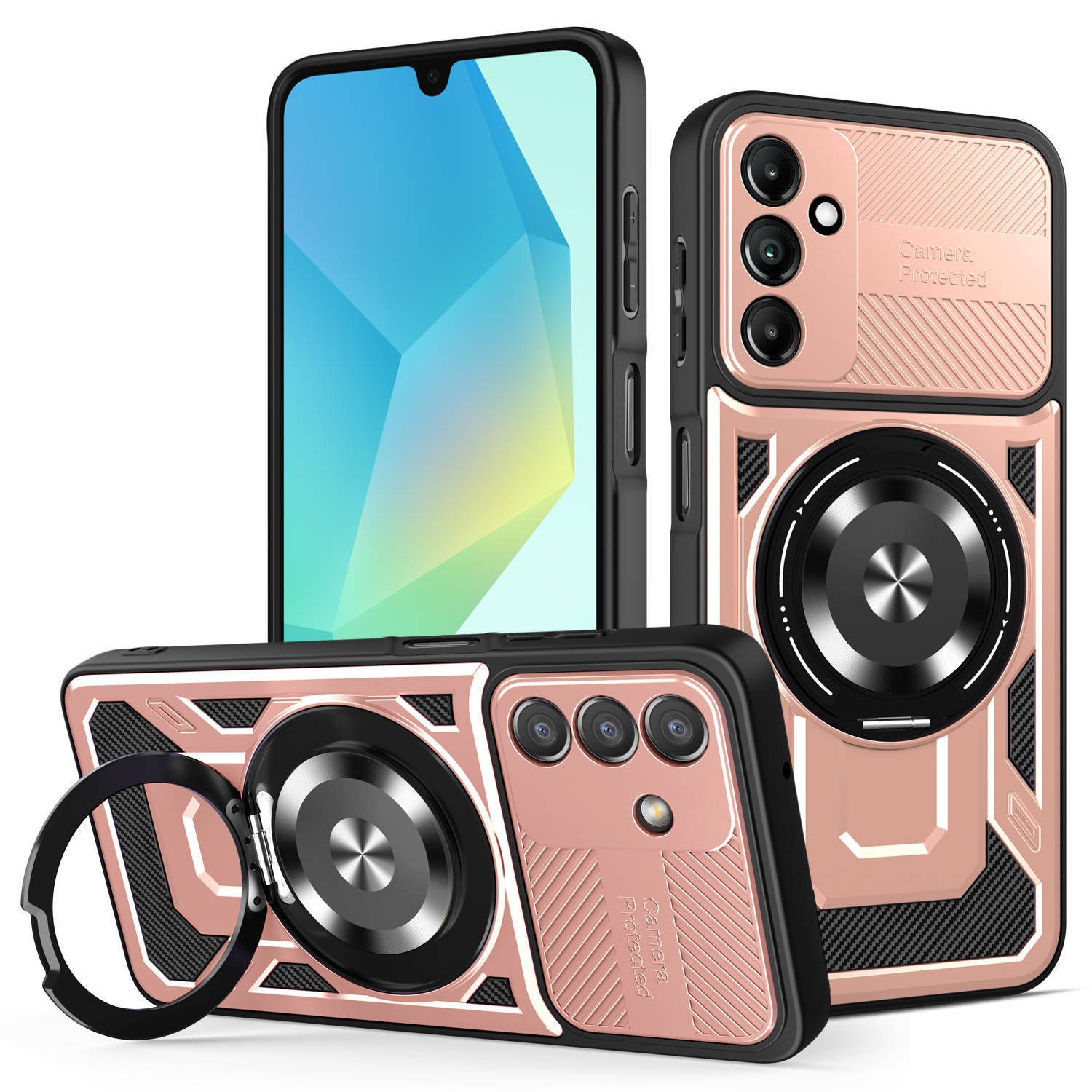 Прочный бронированный чехол 2-в-1 из ПК+ТПУ, противоударный, для Samsung Galaxy A57/37/17/07 A56/36/26/16/06 A55/35, с магнитным держателем, противоударный For Galaxy A57 5G розовый