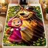 Flannel BlanketMasha and the Bear Warm Soft Throw Blanket for Indoor Sofa Bed Living Room Use