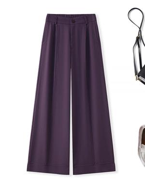 Women's High-Waisted Dark Purple Wide-Leg Pants - Spring/Autumn 2026 Lazy Drapey Casual Suit Style