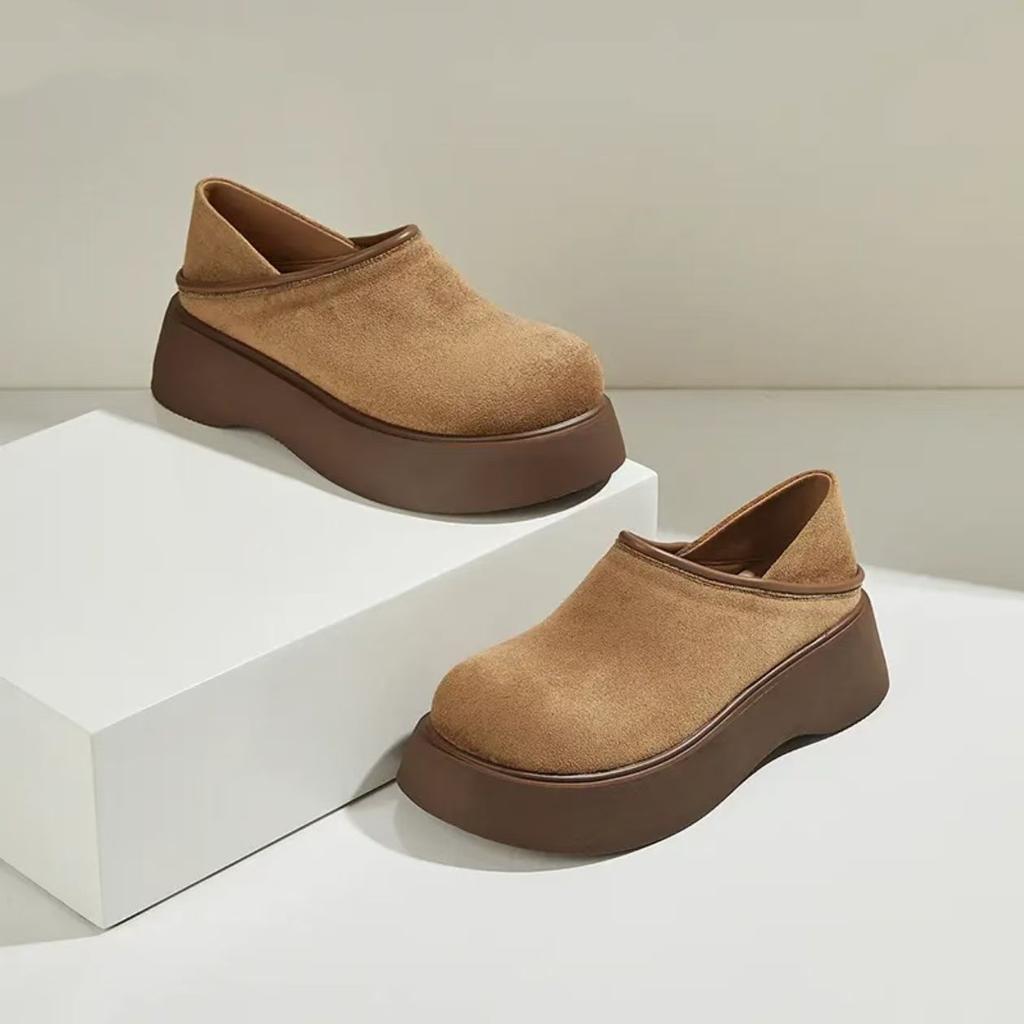 Fashion Women's Platform Loafers 2025 Autumn Winter New Fashion Slip on Height Increase Casual Shoes Comfortable Vintage Half Slippers