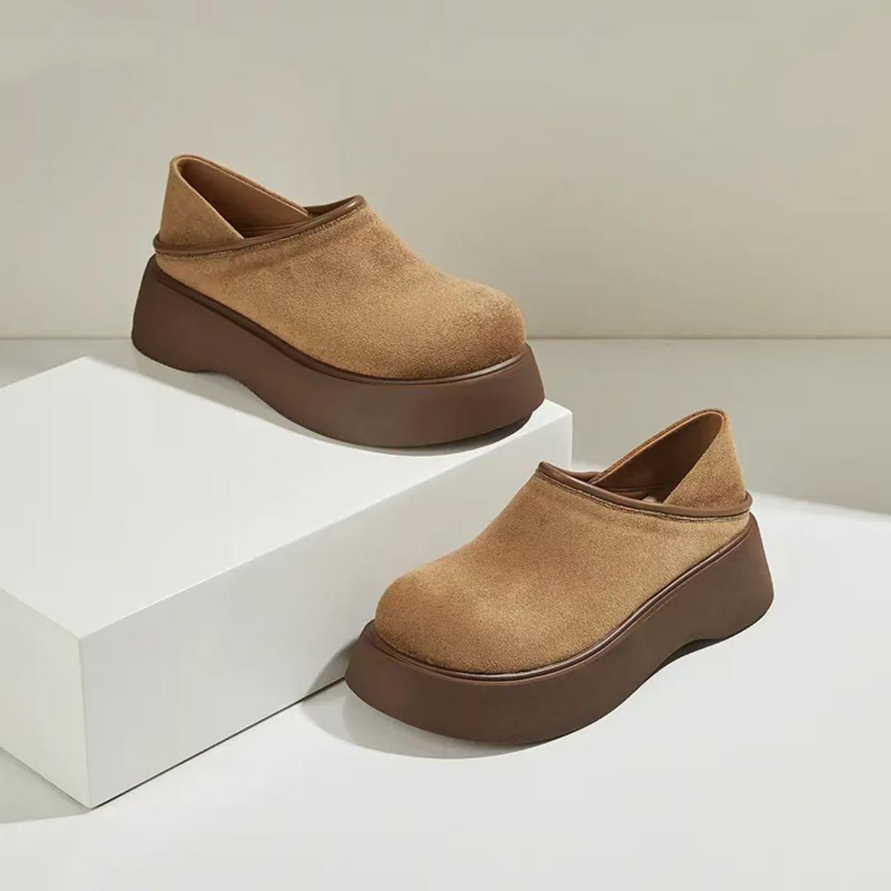 

Модные женские лоферы на платформе 2025 Осень Зима Новая мода Слипоны Увеличение роста Повседневная обувь Удобные винтажные полушлепанцы 40 верблюд