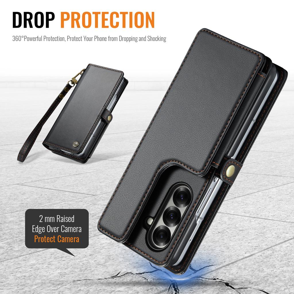 Premium Leather Case for Samsung Galaxy Z Fold 7 Fold6 Lanyard Card Holder Wallet RFID Blocking Protection Anti-drop Phone Cover