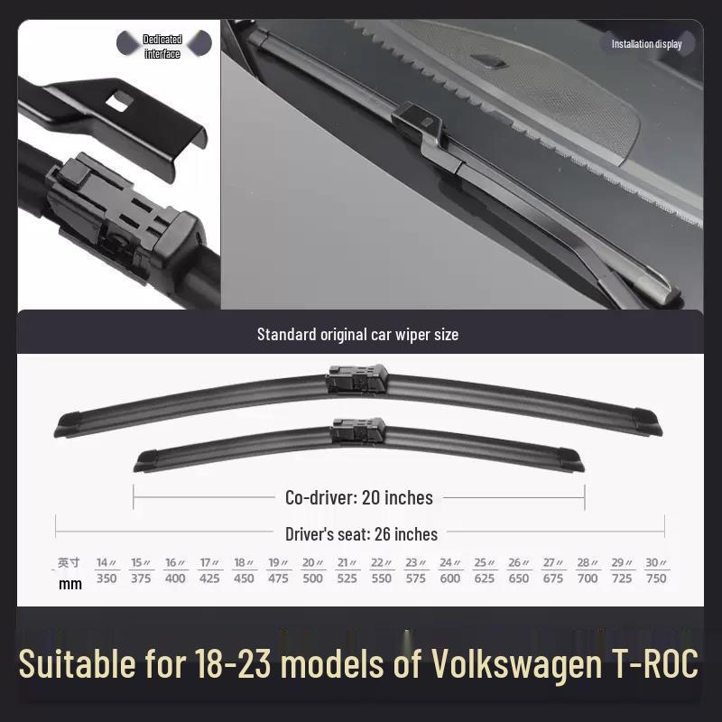 Volkswagen T-ROC 2023-2024 Wiper Blades: Chenguang & Xingguang Editions. Volkswagen T-ROC/2018-2024 set with front wipers