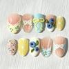 24Pcs Mid-length Almond Press on Fake Nails with Insect Flower Button Design Full Cover Nails Tips Reusable Finished False Nails