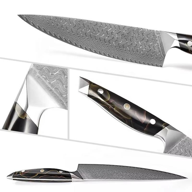 8.5 Inch Chef Knife 67-layers Damascus VG-10 Steel Blade Sapele Resin Handle Slicing Vegetables Cleaver Meat Kitchen Sharp Knife