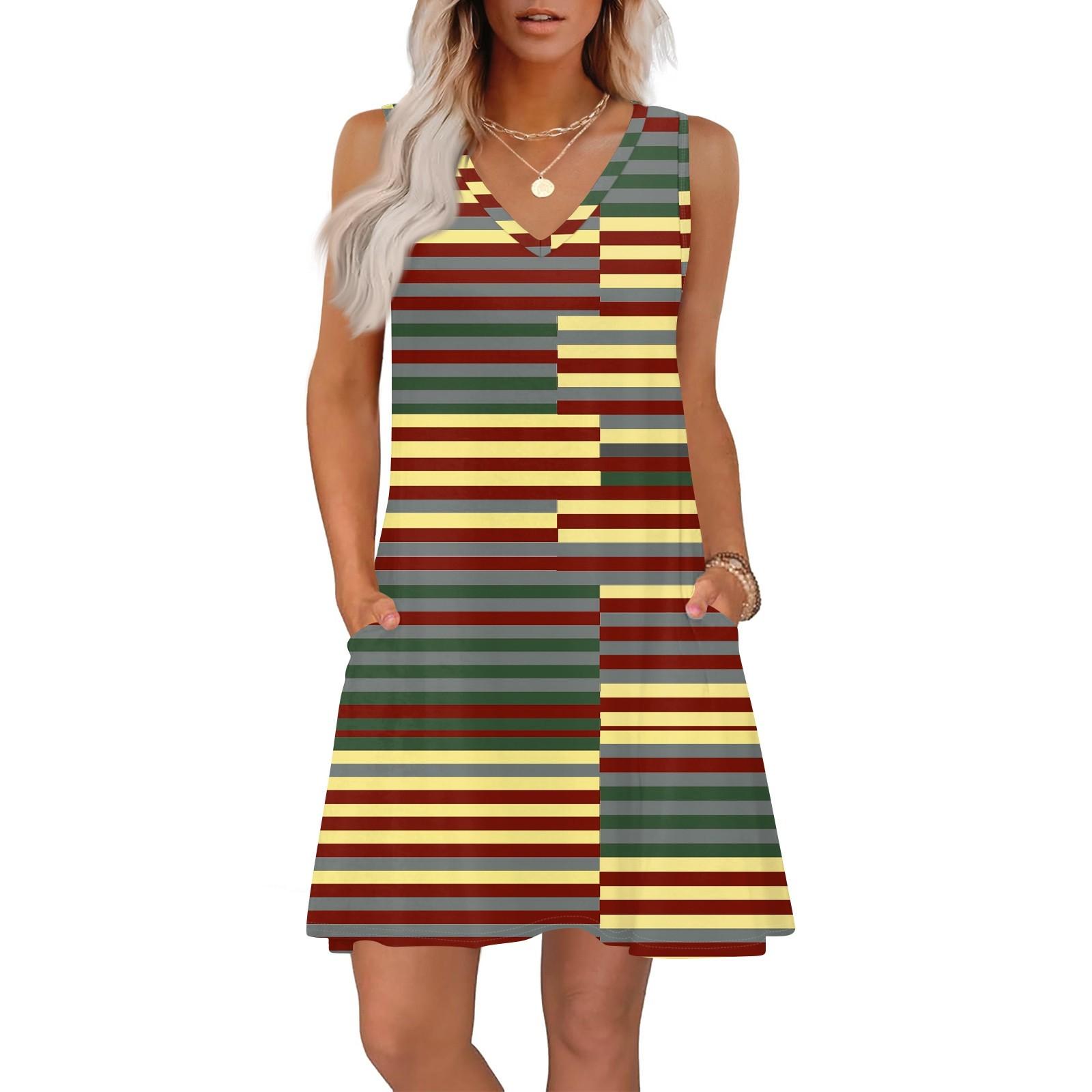 

Женские летние платья свободного кроя с принтом V-образным вырезом без рукавов сарафаны пляжное гавайское платье с карманами XL жёлтый