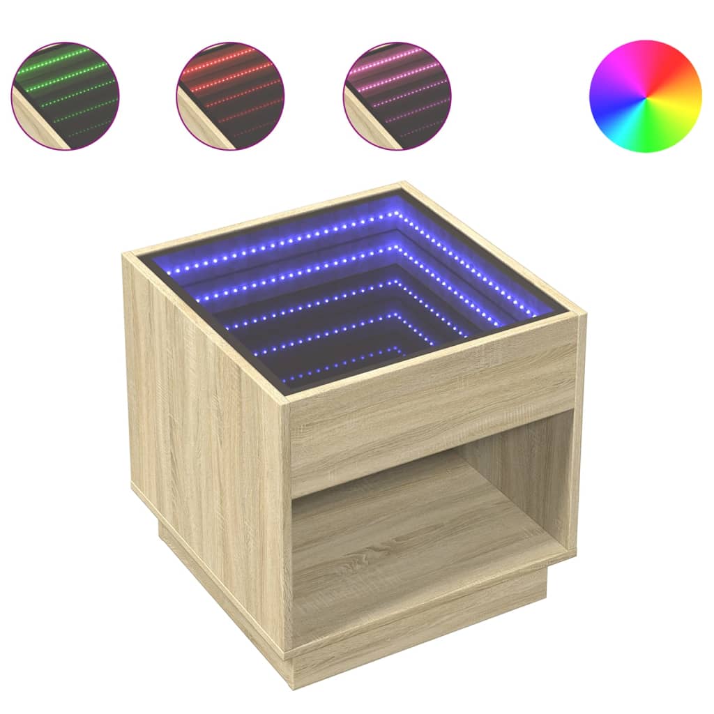 Infinity LED Coffee Table in Sonoma Oak 50x50x50 cm