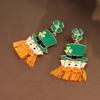 Cross-Border St. Patrick's Clover Tassel Earrings with Irish Hat Design