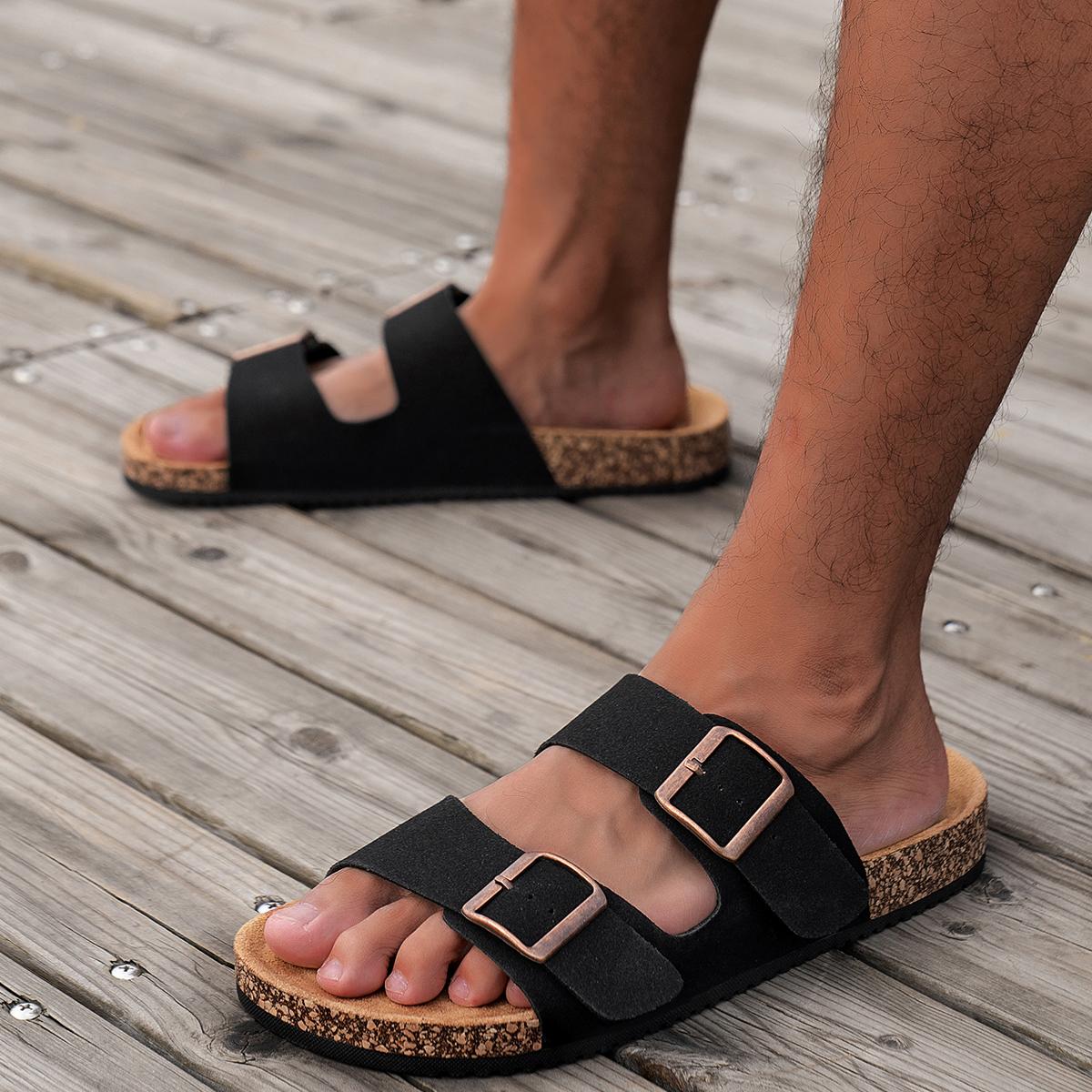 

Fashion Summer Men Sandals Buckle Strap Outdoor Sandal Flip Flops Light Slipper Soft Bottom Unisex Slides Flat Shoe Gladiator Mules 46 чорний