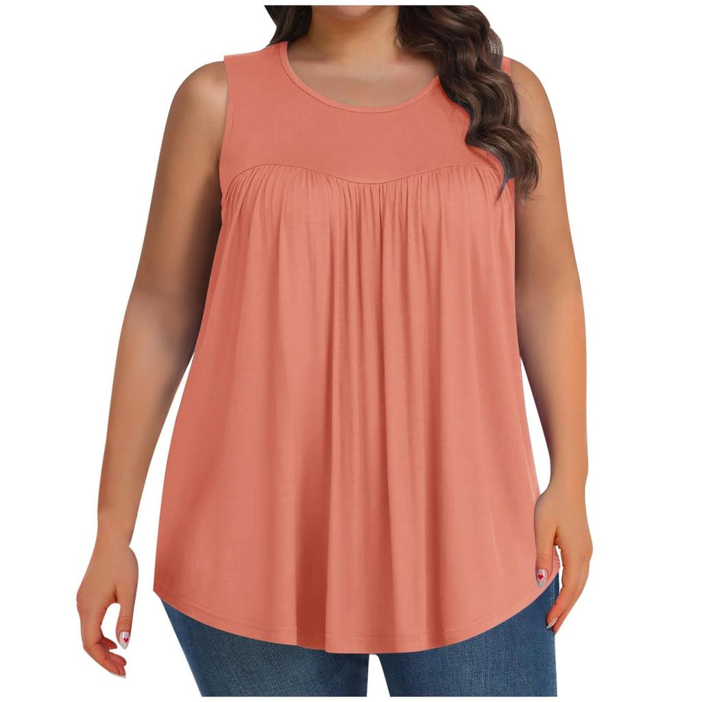 Damenmode Farbe Rundhals Übergröße Ärmellos Lässig T-Shirt Top