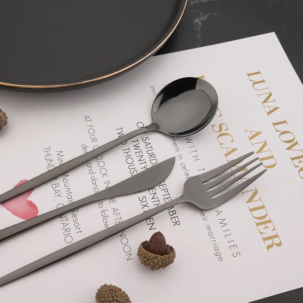 30Pcs Stainless Steel Cutlery Set Dinner Black Dinnerware Set Knife Fruit Fork Spoon Kitchen Tableware Mirror Silverware Set