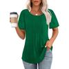 Pleated Round Neck Short Sleeve Women's T-Shirt - New 2024 European & American Style
