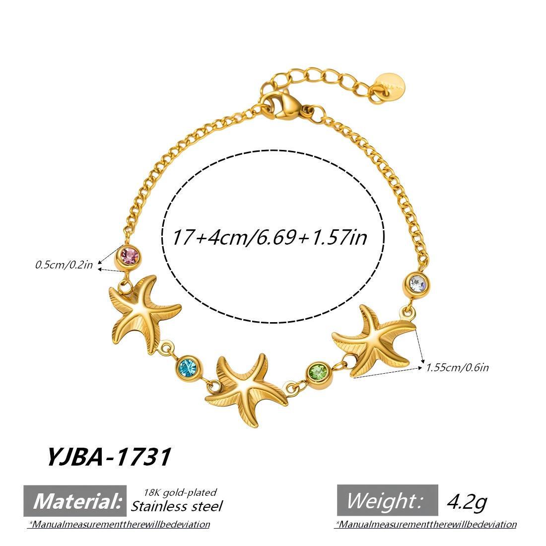 18K Gold Zircon Starfish Bracelet for Women - High-End Titanium Stainless Steel Jewelry 18K