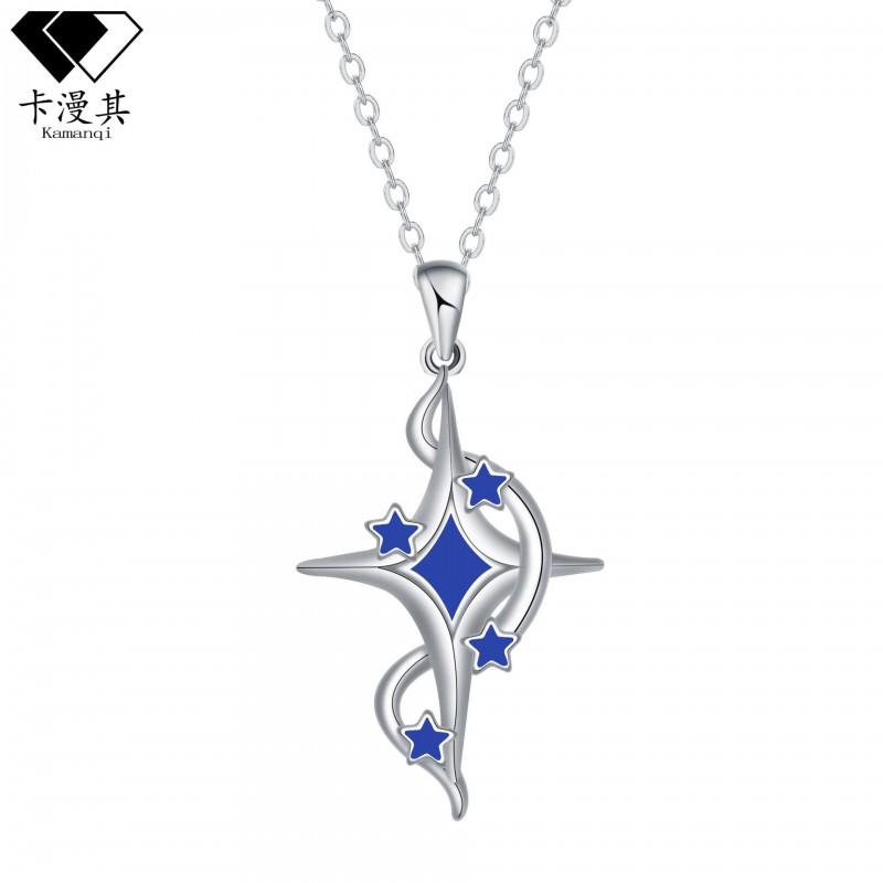 Elegant Silver-Toned Cross Necklace With Star Pendant Women Lightweight Geometric Design Daily Wear Fashion Jewelry Silver