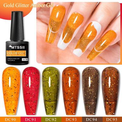 1 şişe Mtssii 7 ml Altın Glitter Amber Kauçuk Jel Lehçe Sütlü Jöle Beyaz Pembe Kapalı Islatın UV LED Kendinden tesviye Jel Vernik Manikür