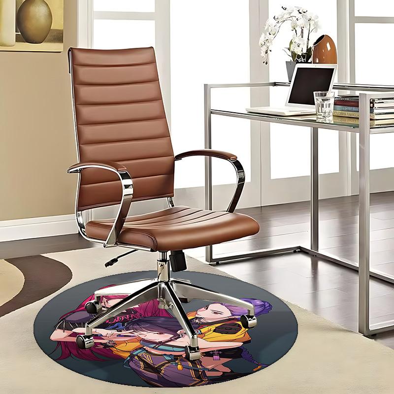 1pc Anime Design Round Carpet - Office Chair Mat for Fans of "The Three Characters" with Cool "LADY NINJA" Print