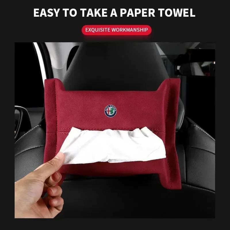 Car Tissue Box Sun Visor Seat Back Hanging Bag Accessories For Alfa Romeo Giulia Giulietta 156 159 147 Mito Stelvio Sportiva GT Khg156