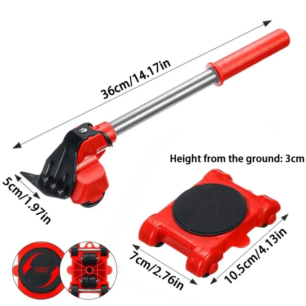 5Pcs/Set Heavy Duty Furniture Lifter with Wheel Bar Save Effort Furniture Moving Tools 360-degree Universal Casters