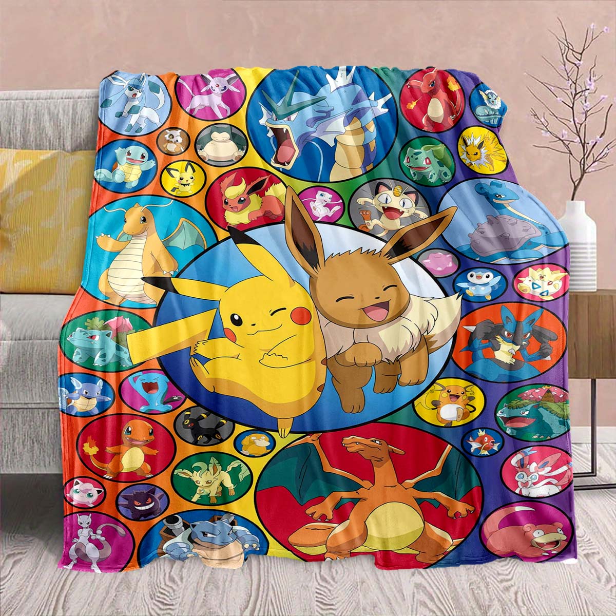 

Pokémon Anime Flannel Blanket - Soft Warm Perfect for Sofa, Bedding Camping Travel Office Home Decor -QJY 75x90cm