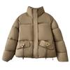 Winter down cotton jacket women's warm cotton jacket 2025 new fashion casual solid color stand-up collar cropped top