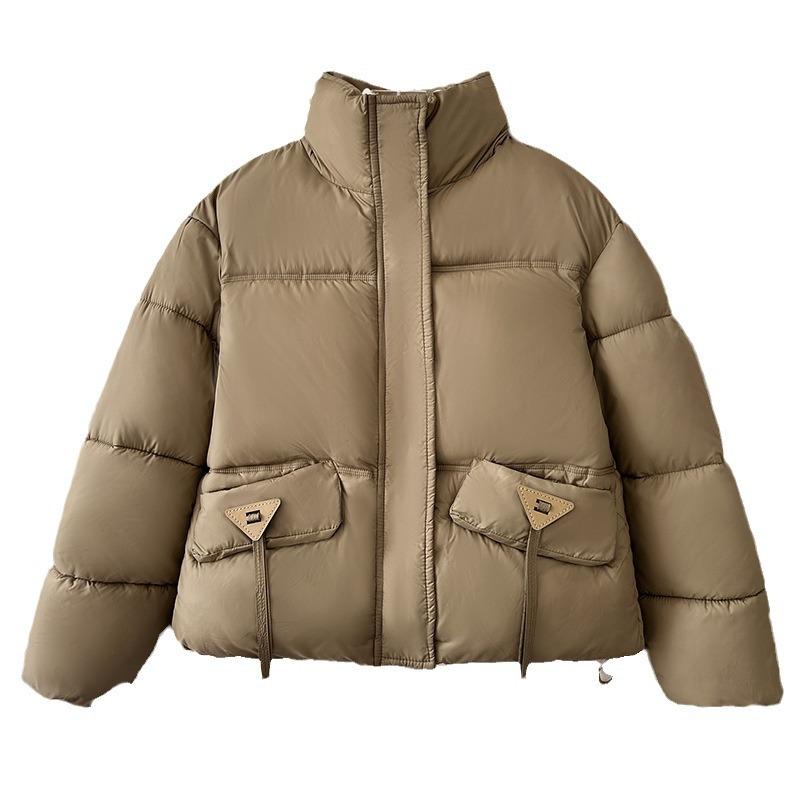 Winter down cotton jacket women's warm cotton jacket 2025 new fashion casual solid color stand-up collar cropped top