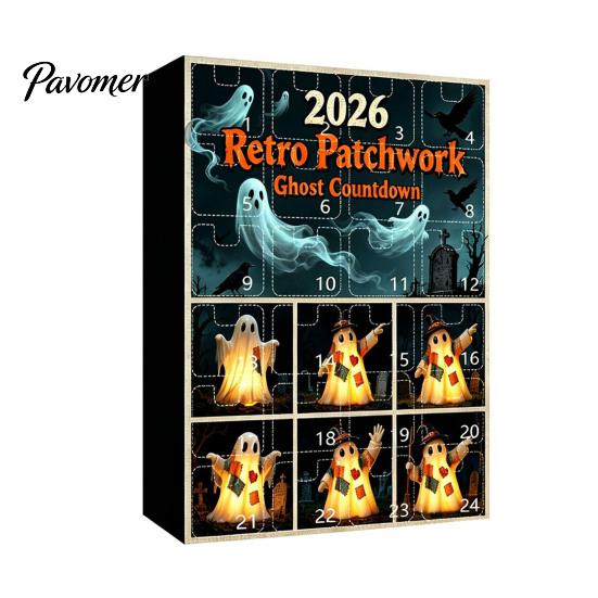 Seasonal Home Accents Halloween Advent Calendar, 24 Day Countdown Box with Mini Country Style Party Decor Ghost Figures, Rustic Farmhouse for