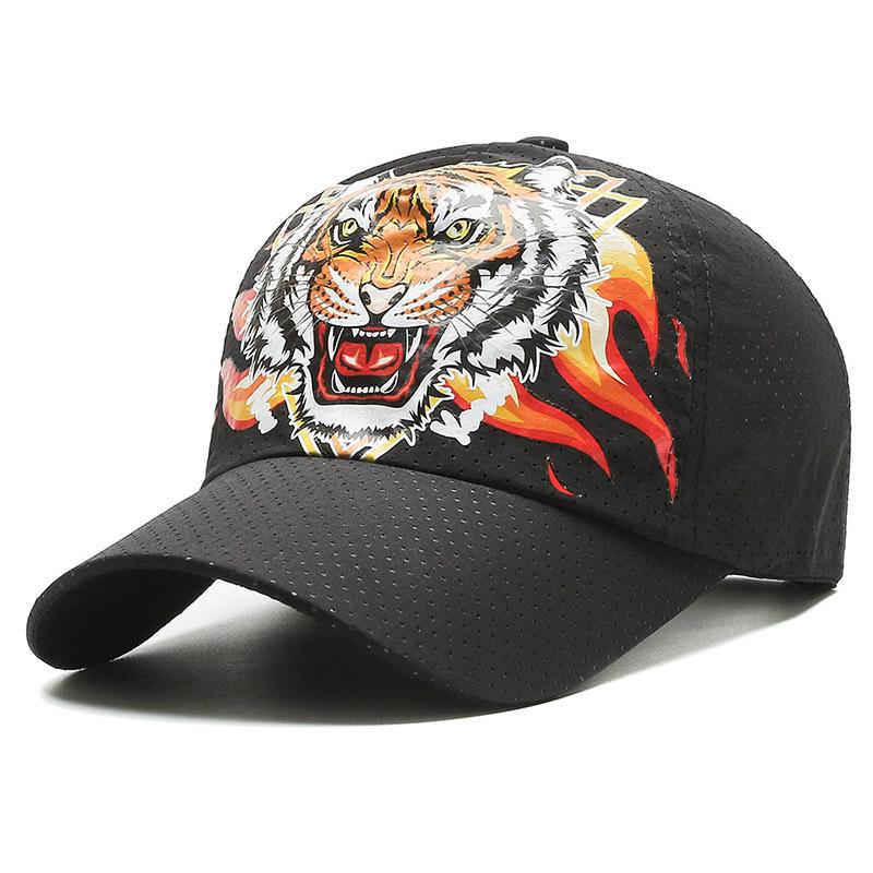 Unisex Quick-Dry Polyester Baseball Cap with Tiger Print - Breathable Sun Protection Dad Hat