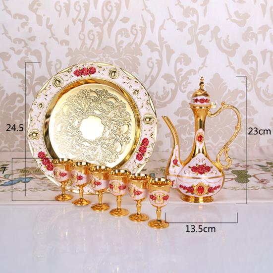 8Pcs/Set European Cup Kettle Vintage Metal Wine Wedding Tray Kit Home Gifts