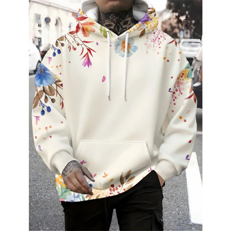Men's Oversized 3D Print Flower Hoodie Streetwear Pullover Hooded Sweatshirt Scenery Motif Casual Fashion