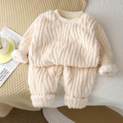 Kinder Herbst- und Winter-Pyjama-Set Jungen und Mädchen Plüsch und verdickt Hauskleidung Warm Kinderbekleidung Zweiteiliges Set