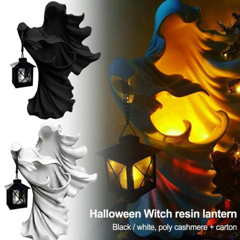 Halloween Outdoor LED Light The Ghost Looking For Light Hell Messenger Witch With Lantern Lamp Resin Ghost Sculpture Decoration