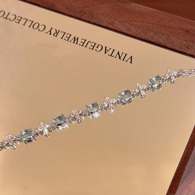 Summer Sweet Blue Zircon Crystal Cross Bracelets For Women Fashion Romantic Adjustable Chain Bangle Jewelry Party Casual Gifts