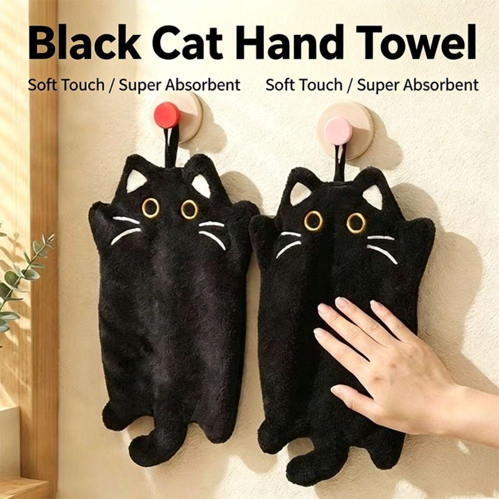 Soft Black Cat Hand Towel Super-Absorbent Kitchen Cleaning Wipe Cloth  Kitchen