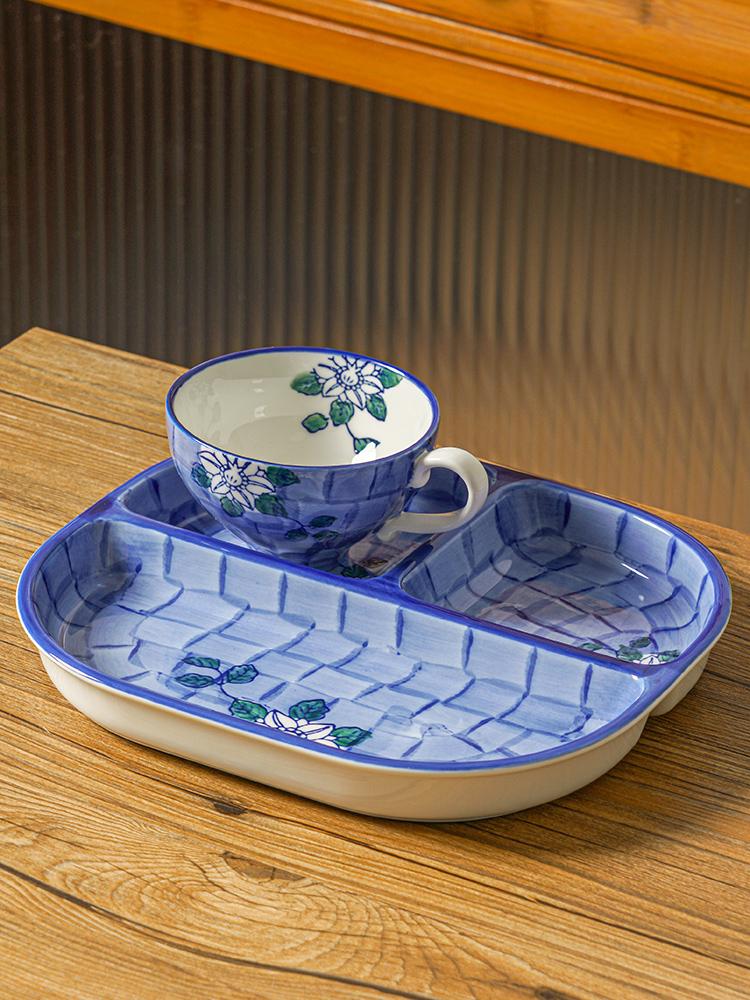 Divided Plate Large Three Grid Plate Divided Plate Ceramic Household Breakfast for One Person