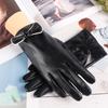 Winter Warm Gloves for Women's Bow Plus Velvet Thickened Water Washed Leather Touch Screen Windproof Cold Waterproof PU Leather Gloves
