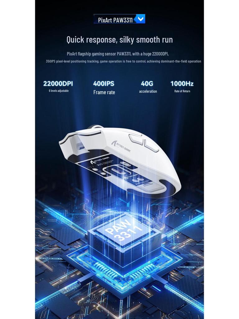 Attack Shark X11 Wireless Gaming Mouse - Lightweight Tri-Mode Bluetooth with RGB Charging
