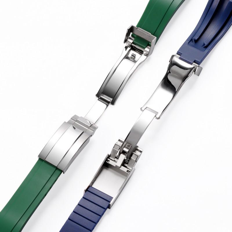 Pulseira de Silicone Compatível com Rolex para Submariner, Yacht-Master, Explorer – Sem Logo, Boca Reta, Preto/Verde/Azul, 20mm