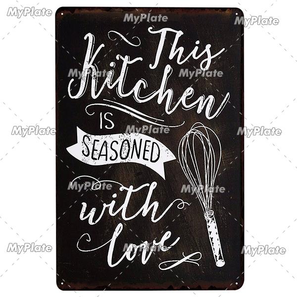 Kitchen Rules Metal Vintage Food Tin Sign Wall Decor for Kitchen Cafe Diner Bar Breakfast Metal Signs