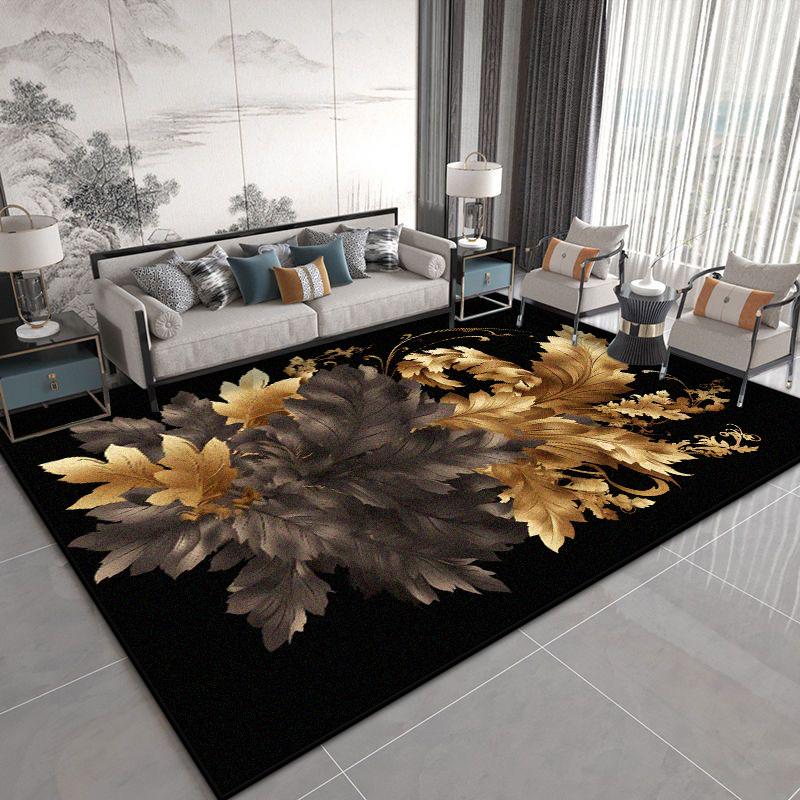 Luxuriöser Blumenpflanzen Schwarzer Wohnzimmerteppich Chinesischer Stil Dekoration Sofa Couchtische Rutschfester Teppich Schlafzimmer Waschbare Weiche Matte