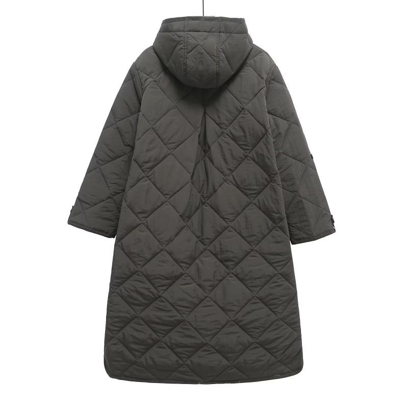 Womens Long Quilted Hooded Cotton Coat Winter Warm Outerwear Black Gray Size XS S M L