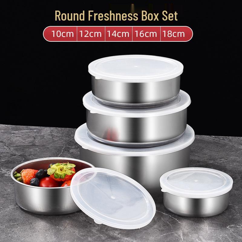 

Stainless Steel Round Fresh-Keeping Storage Box with Lid 5-piece set (10cm, 12cm, 14cm, 16cm, 18cm)