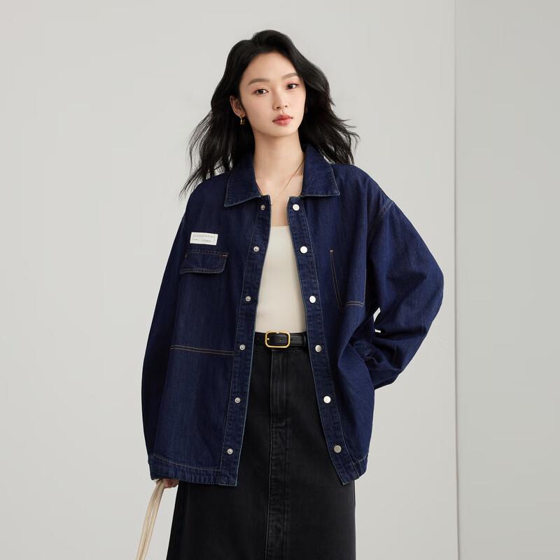 Elva' Island Women's Loose Fit Long Sleeve Denim Jacket