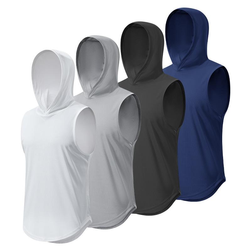 Men's Summer Sports Vest Quick-dry Loose Tank Top Fitness Basketball Training Hooded Gym Vest
