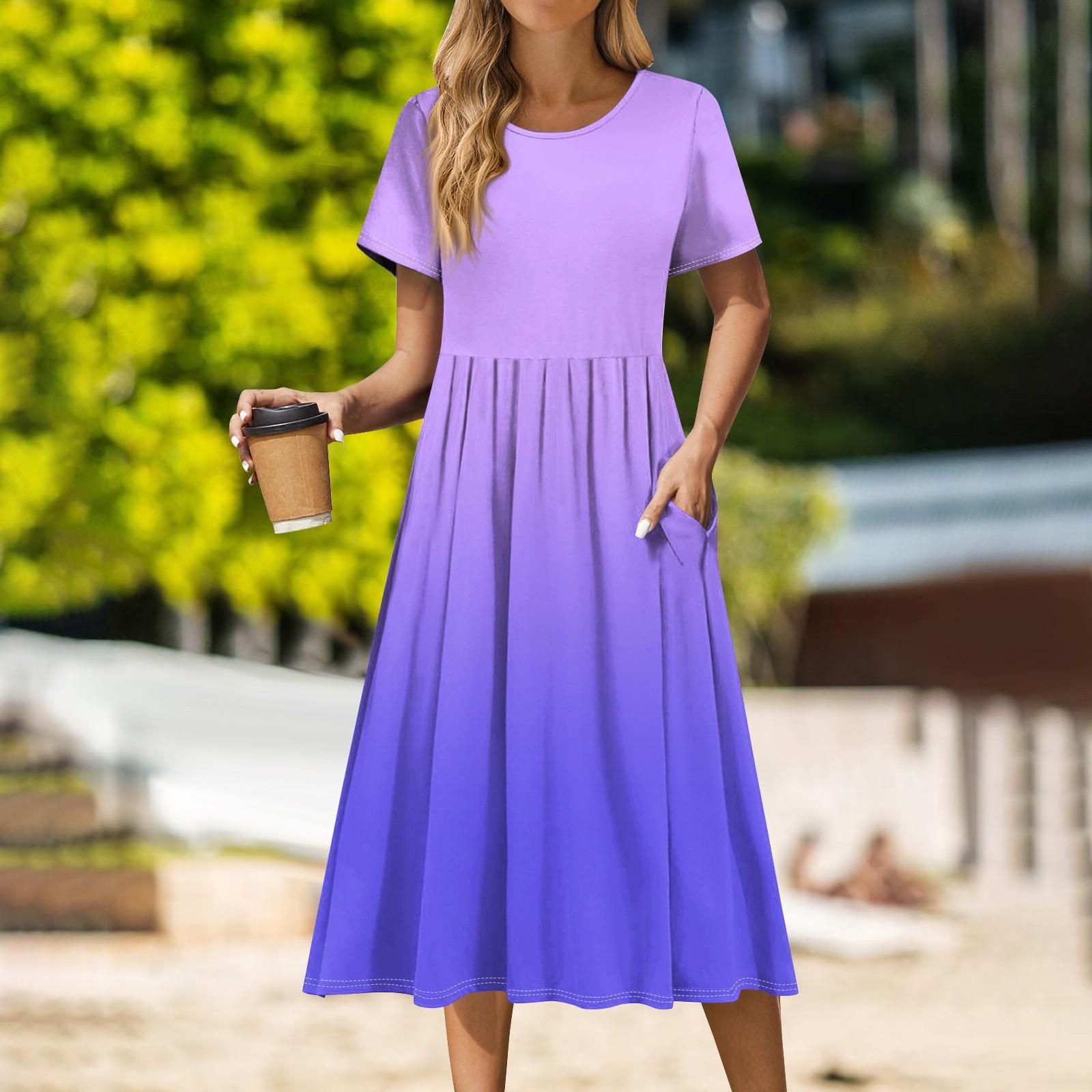 

Женское повседневное платье миди с круглым вырезом, классическое повседневное платье с коротким рукавом свободного кроя L