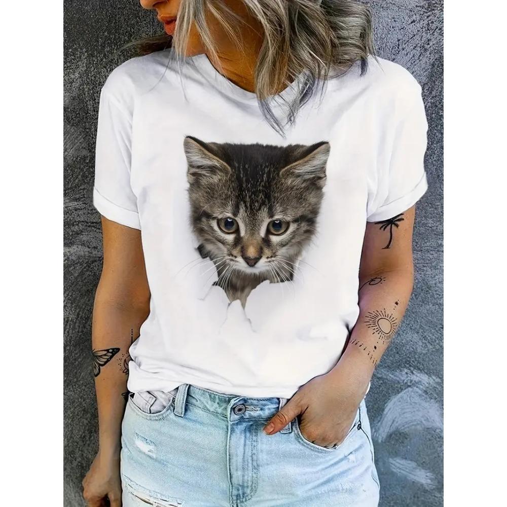 Basic Loose-Fit Color-Blocked T-Shirt, Casual Short-Sleeve Round-Neck
