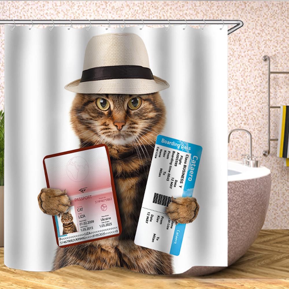 Cute Cat Animal Waterproof Polyester Shower Curtain With Hooks For Bathtub Bathroom Screens Home Decor Large Size Wall Cloth