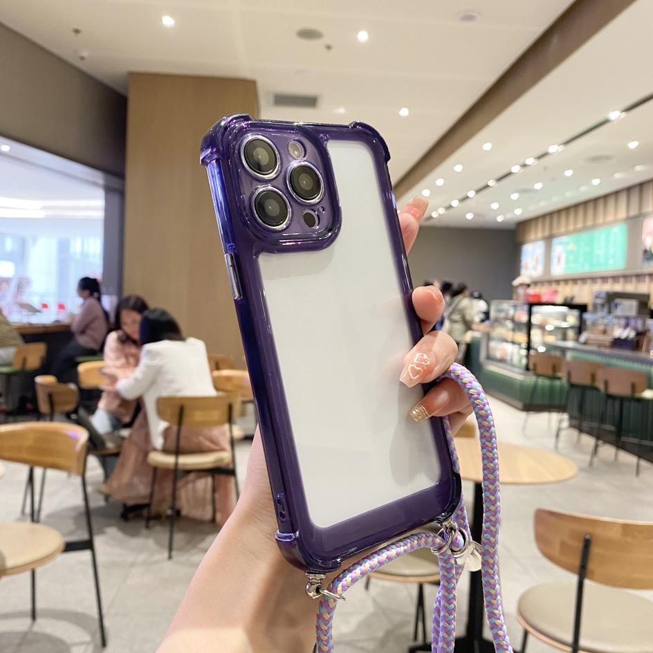 Transparent Shockproof Soft TPU Case For iPhone 14 13 11 12 Pro Max XR XS X 7 8 6S Plus SE3 Plating Button Cord Chain Rope Cover