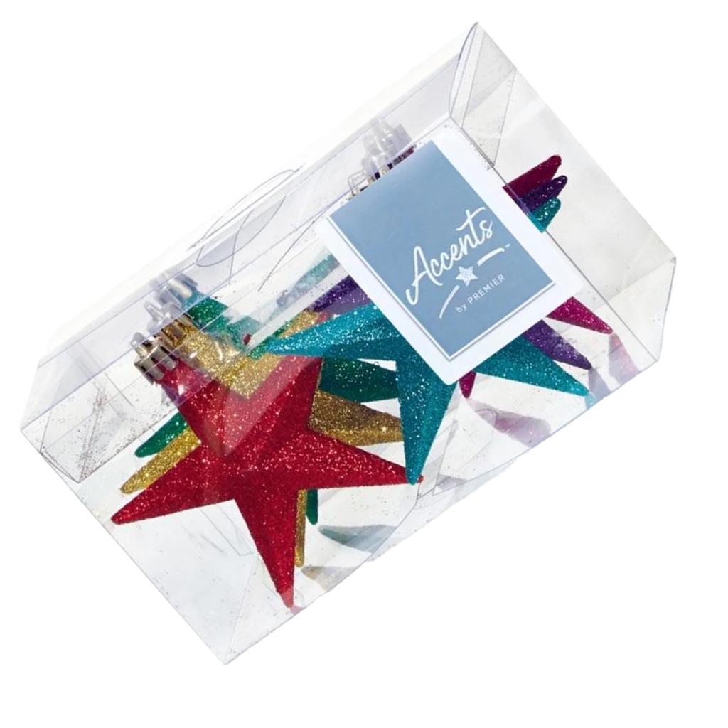 Premier Glitter Rainbow Stars Tree Decoration (Pack of 6)
