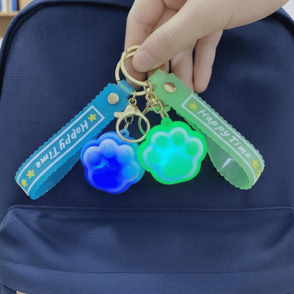 LED Flashing Cat Paw Key Chain Glowing Fidget Toy Key Ring Squeeze Toy  Schoolbag Charm